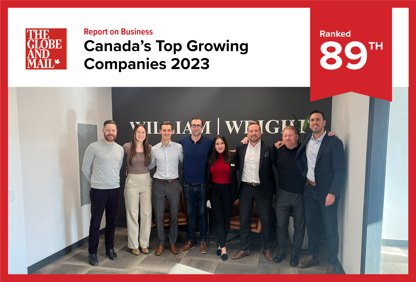 William Wright Commercial named the 89th top growing company by The Globe and Mail for 2023