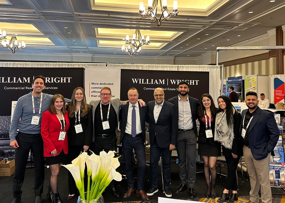 Matthew Everitt, Marianne DeCotiis, Victoria Mitchell, Cory Wright, Chris van Vliet, Zuber Jamal, Karman Kang, Naz Diva, Katie Zoladek, and Aman Singh at the William Wright Commercial booth at ICSC Whistler 2026